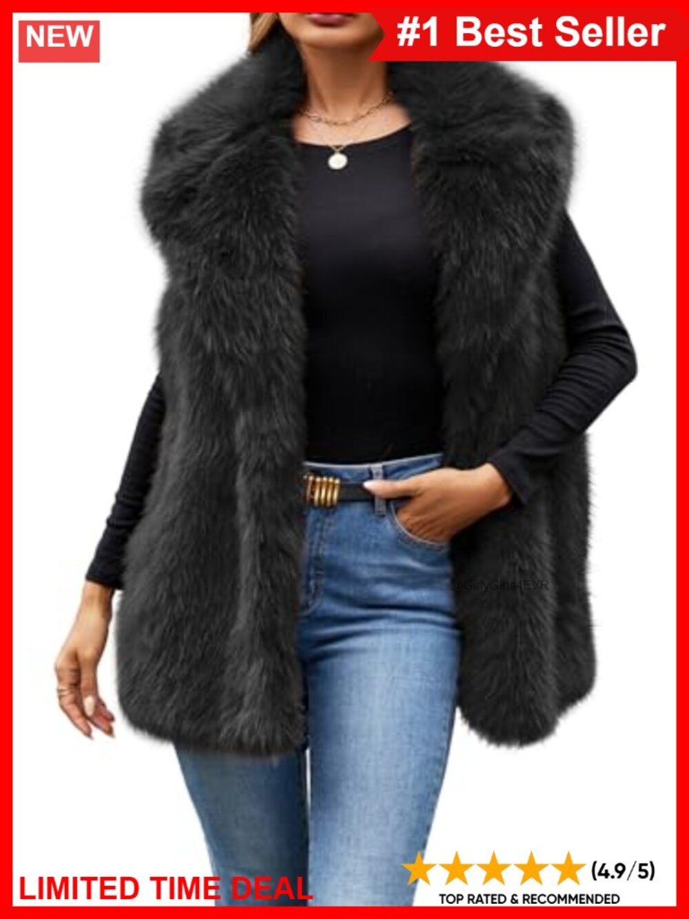 Faux Fur Vest Sleeveless Open Front Warm Winter Outerwear